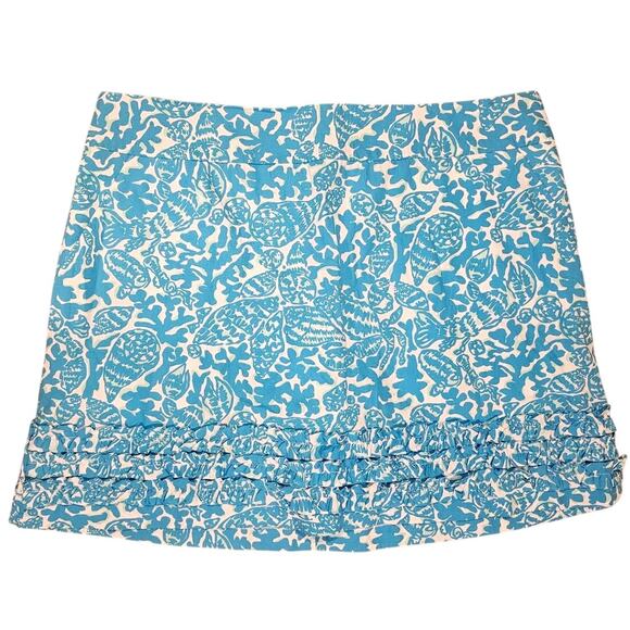 Lilly Pulitzer Skort/Skirt Seashells Coral Zip Back 100% Cotton Ruffle Hem Sz 8 - Picture 2 of 10